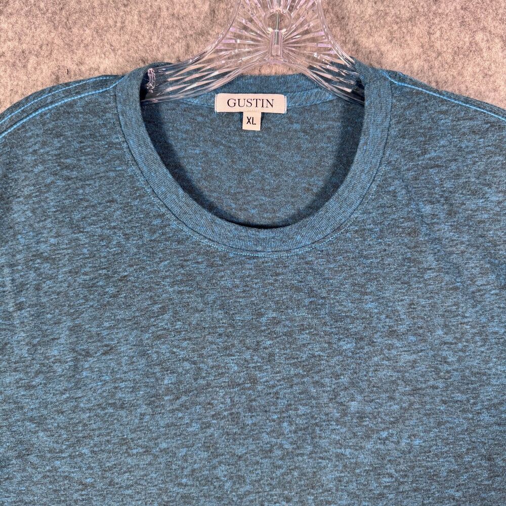 Gustin T Shirt Mens XL Blue Heather Cotton Blend Minor Pilling Made In USA